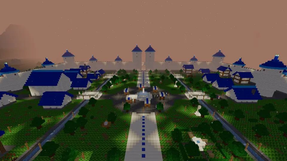 Build the World – die Stadt Lichtwacht im Abendlicht